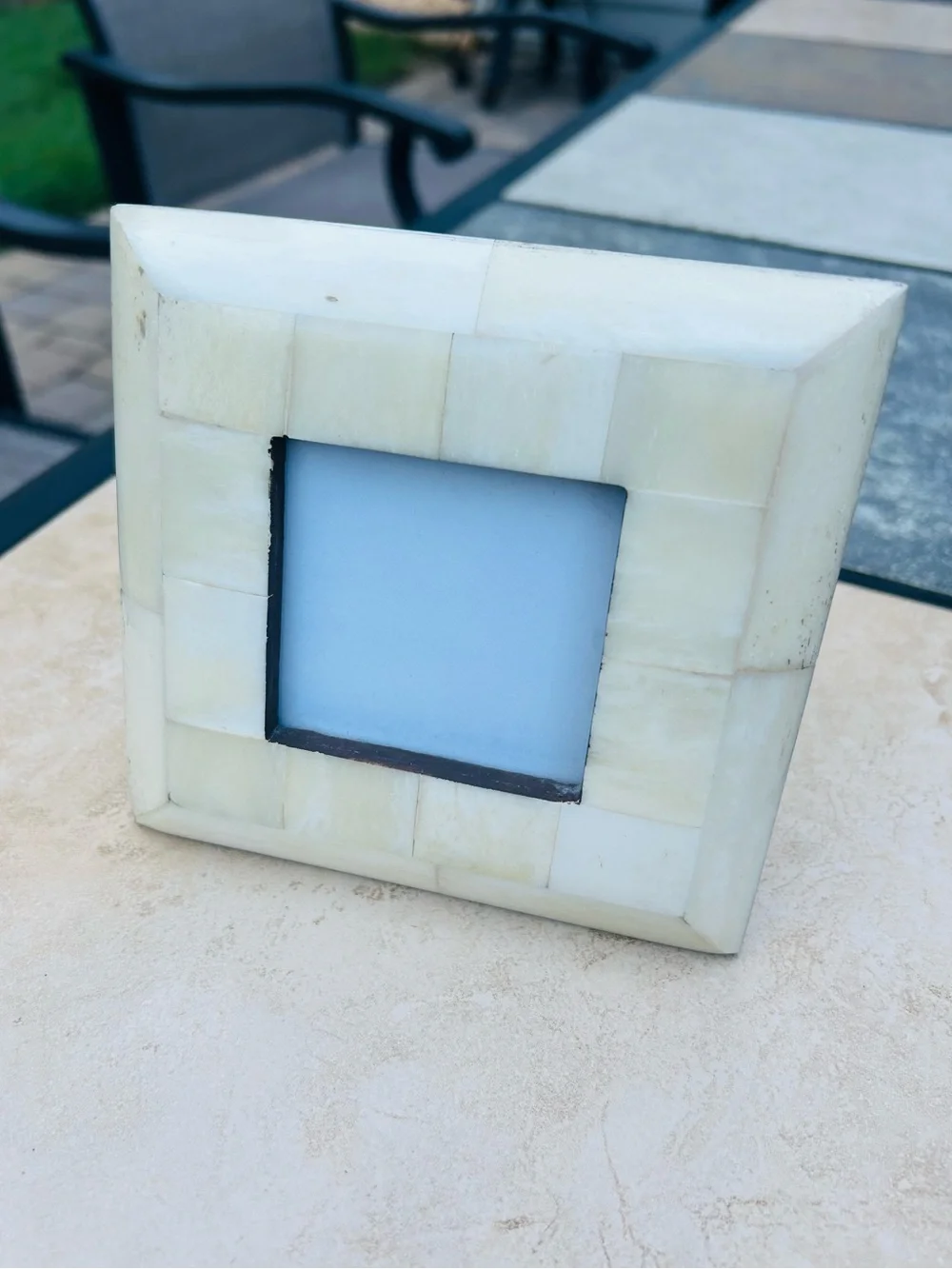 Vintage Ivory Bone & Teak wood  Tiled Photo Frame